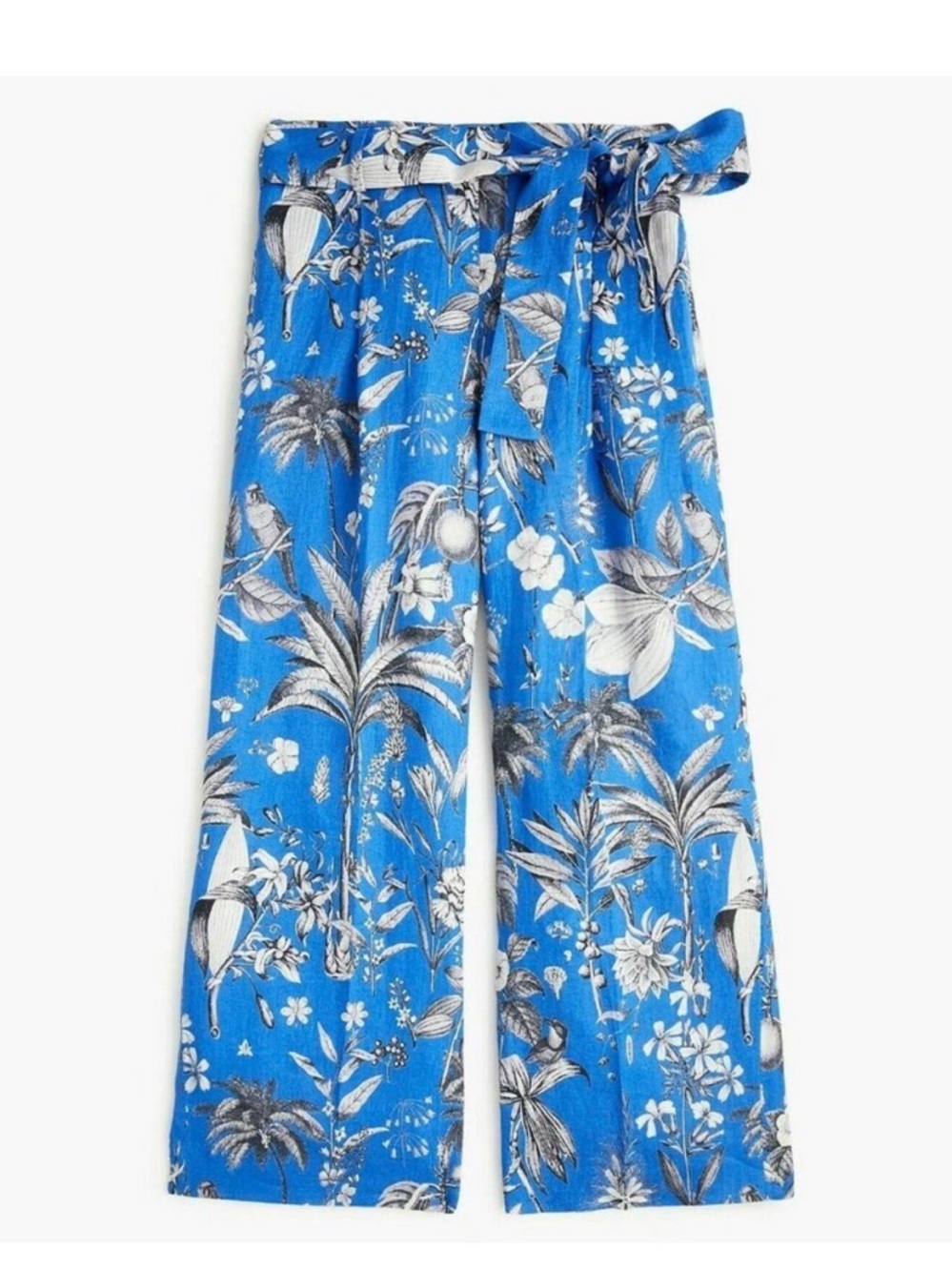 J. Crew Blue Tropical-Print Wide Leg Pants